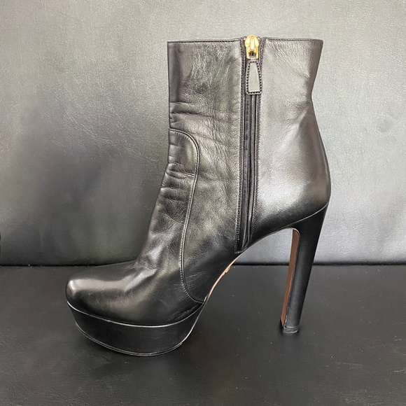 PRADA Black Leather Skinny Heel Platform Booties - Picture 3 of 8